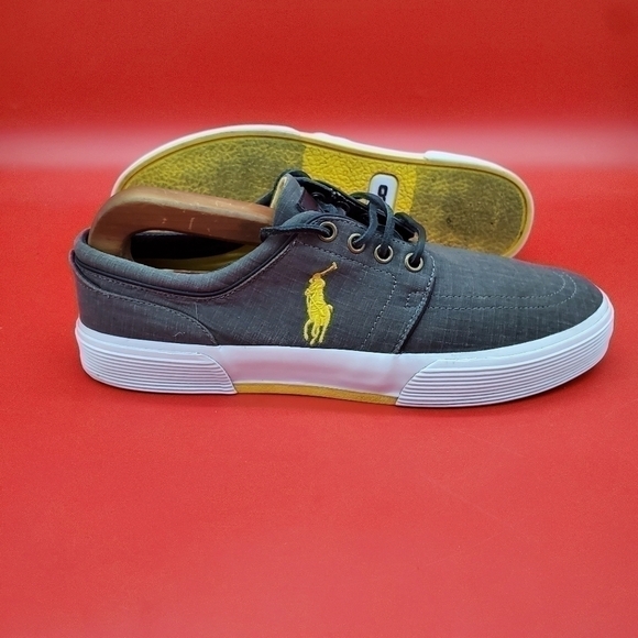 Polo Ralph Lauren Faxon Low Sneakers Men's 9D Shoes Grey Yellow - Picture 9 of 11